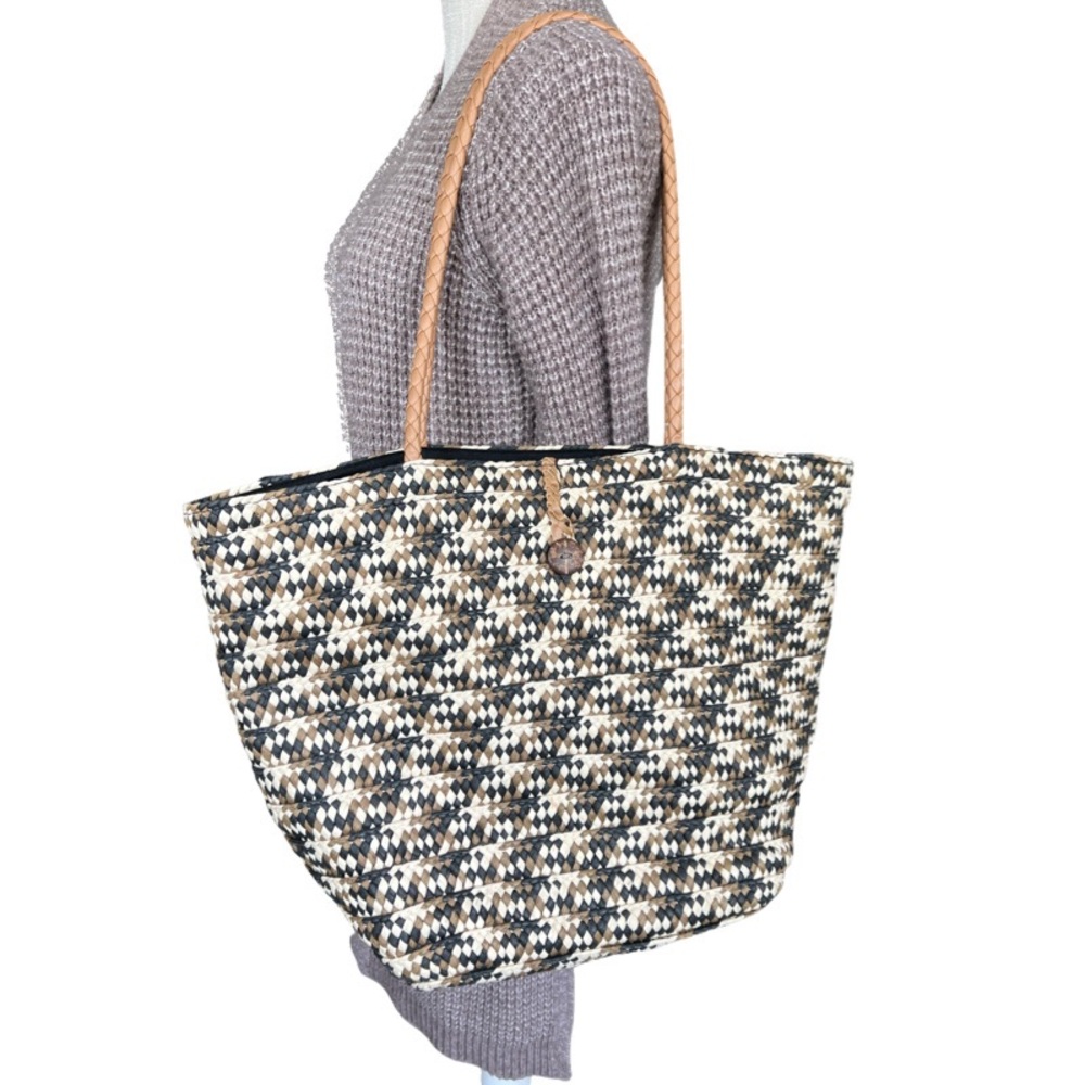 extra large woven mocha checkerboard market tote/beach bag